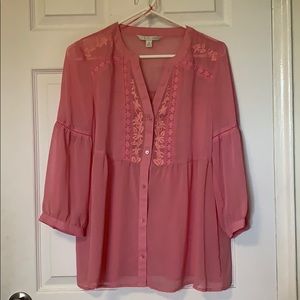 LC Lauren Conrad Pink Embroidered Blouse Size M